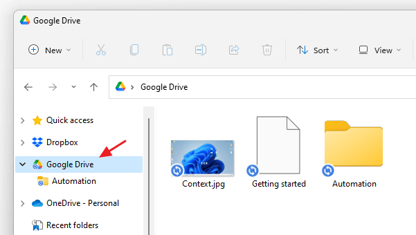 pin google drive explorer nav pane