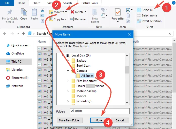 move or copy files in multiple sub-folders