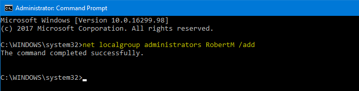 make user account administrator group membership net localgroup