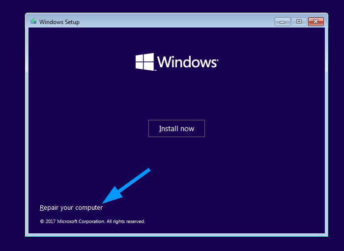 windows 10 setup - repair your computer
