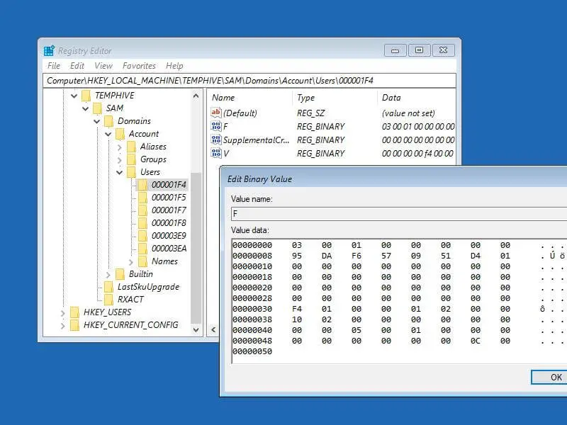 windows recovery options load hive SAM administrator