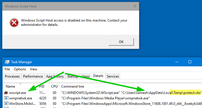 Windows scripting host access denied on browse the web scripts ad