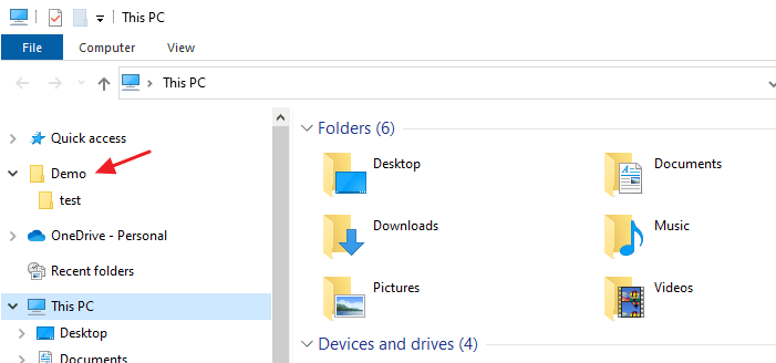 add or pin custom folder in file explorer using script