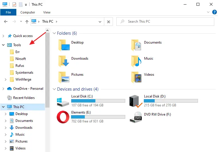 custom folder pinned to desktop namespace
