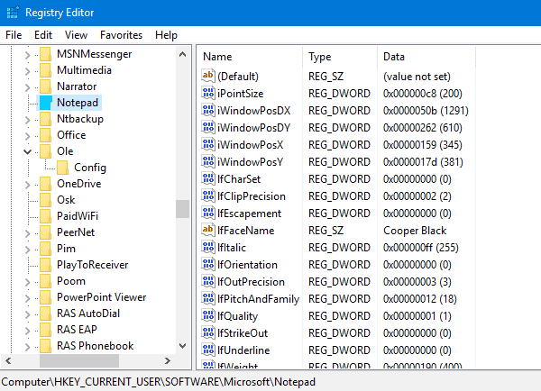 Notepad reset settings