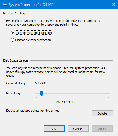 create restore point or rollback previous