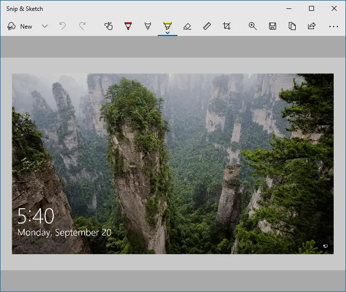 snip & sketch - capture lock screen in windows 10