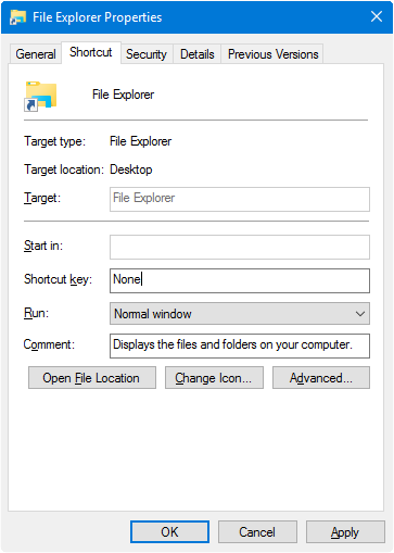 File Explorer shortcut