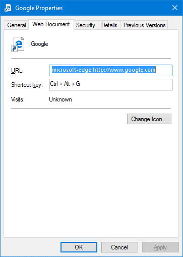 edge url shortcut