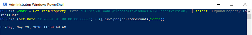 powershell convert unix time - windows install date and time