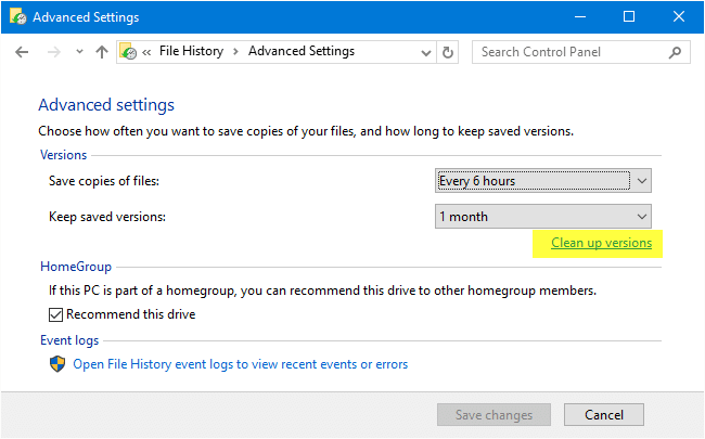 How to Cleanup Older File History Backups in Windows 10