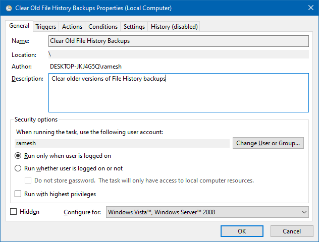 file history older versions cleanup fhmanagew scheduled task