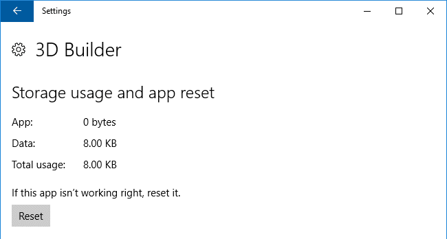 reset apps windows 10