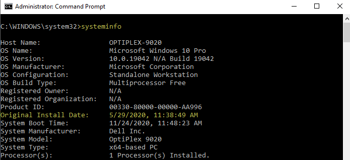systeminfo - windows install date and time
