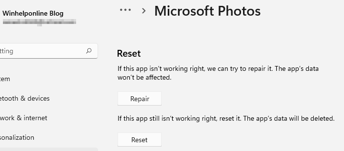 reset repair app apps & features windows 11