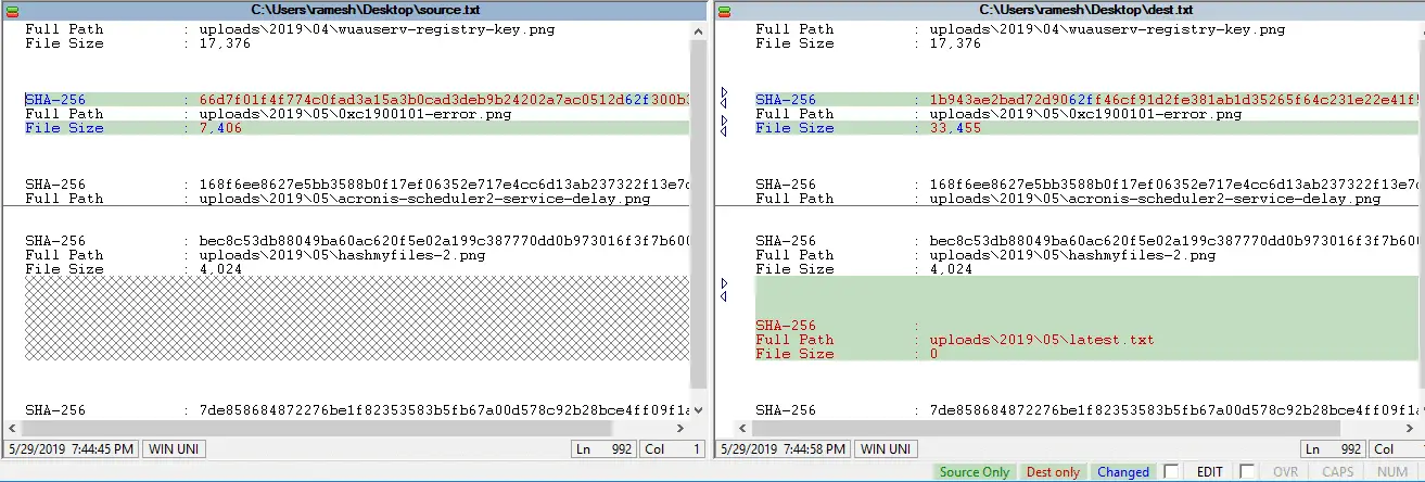 compare files in two folders - hashmyfiles