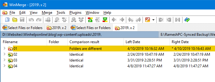 winmerge compare results main