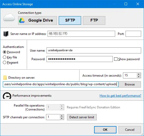 compare and sync local folder and ftp using freefillesync