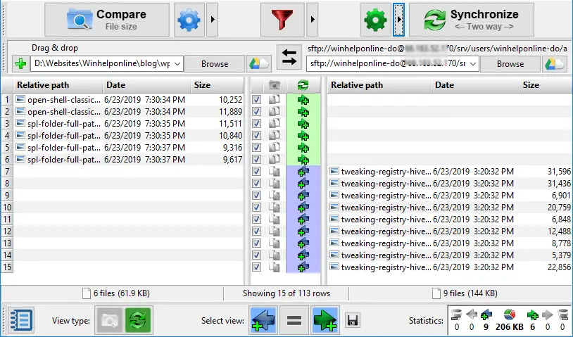 compare and sync local folder and ftp using freefillesync