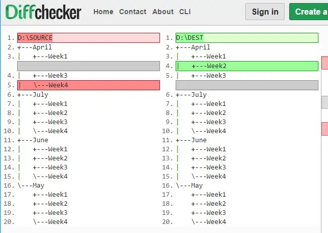 compare two folders and files list