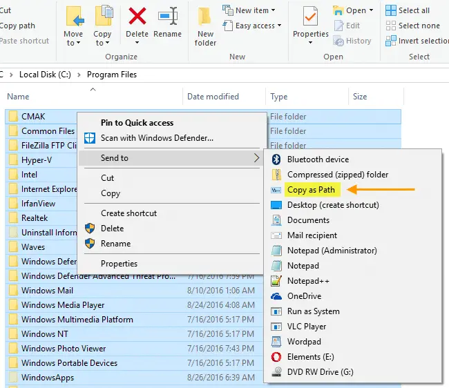 copy as path without quotes and in URI format