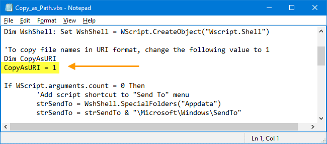 copy as path without quotes and in URI format