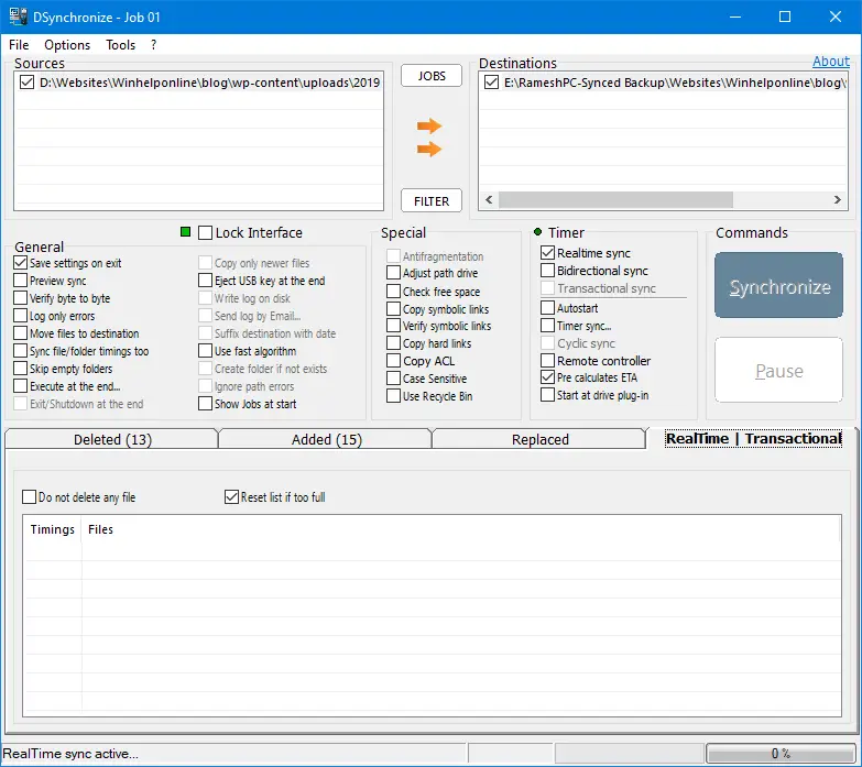 synchronize folders in real-time - dsync