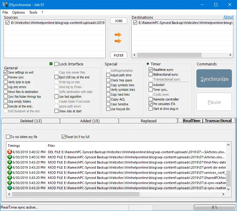 synchronize folders in real-time - dsync