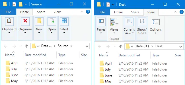 compare two folders and files list