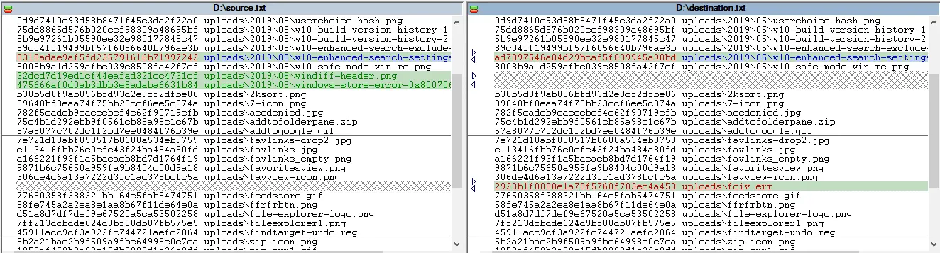 compare folder contents - fciv checksum