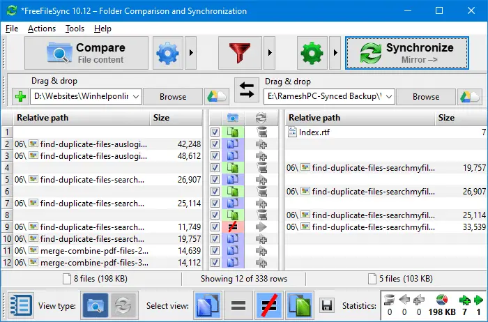 compare the content of two folders - freefilesync