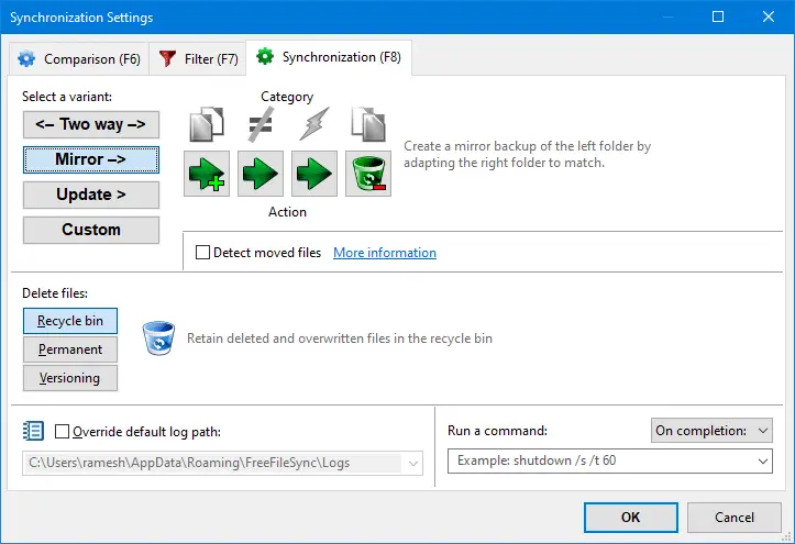 compare the content of two folders - freefilesync