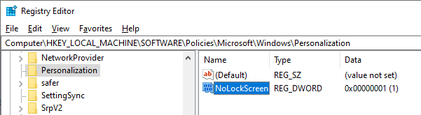 nolockscreen - registry to disable lock screen
