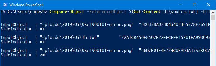 compare folders using powershell hash