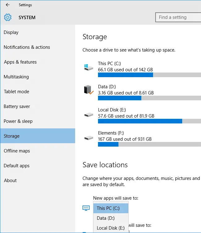 storage settings drives missing