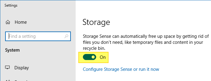 empty recycle bin - storage settings or storage sense