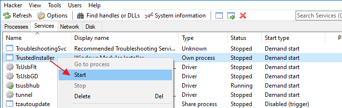run as trustedinstaller - process hacker