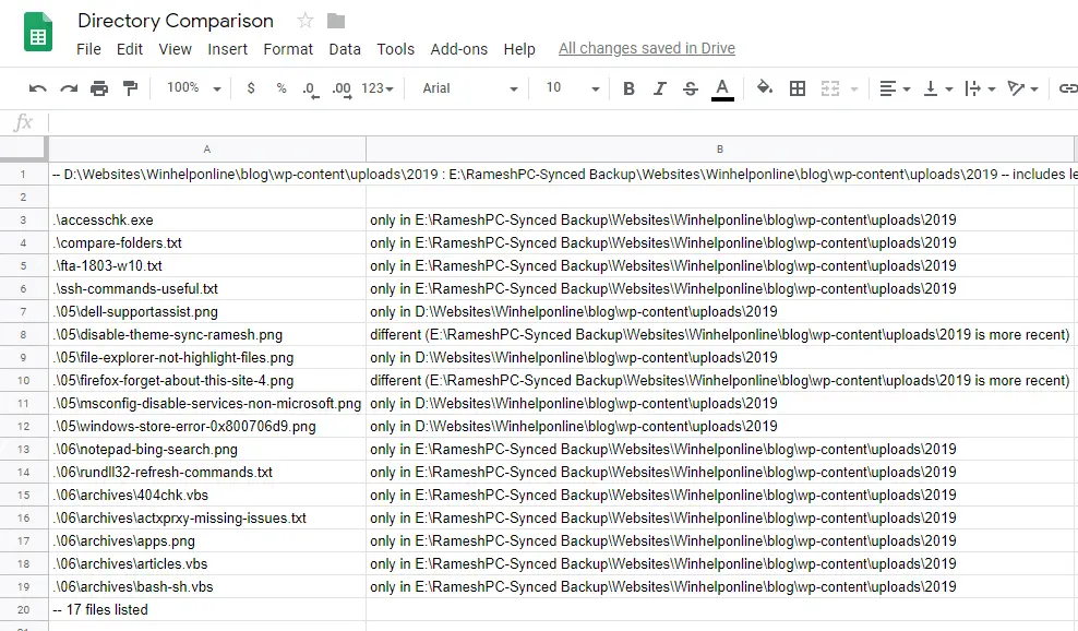 compare the contents of two folders in windows - windiff