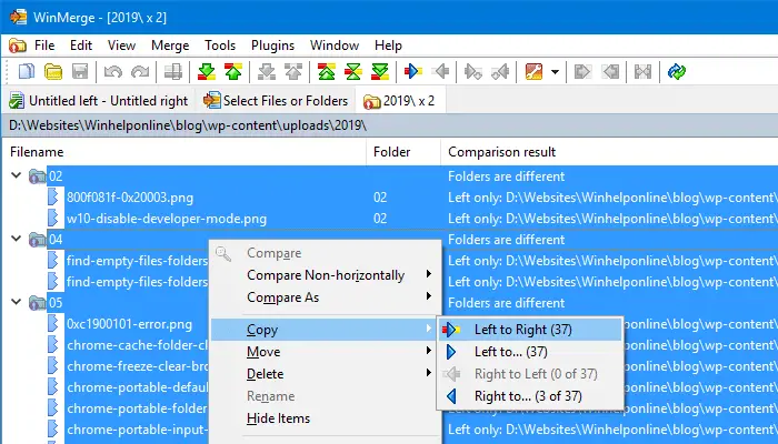 winmerge compare folders and synchronize