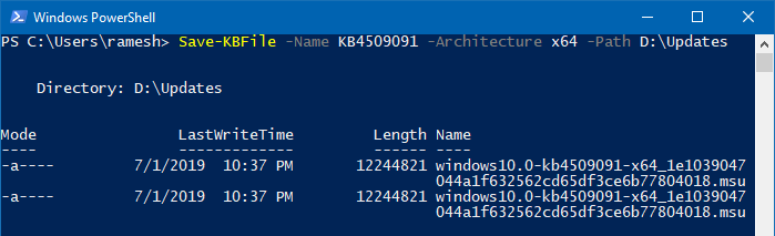 windows update .msu download using powershell