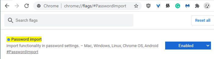 chrome import passwords from csv - flags setting