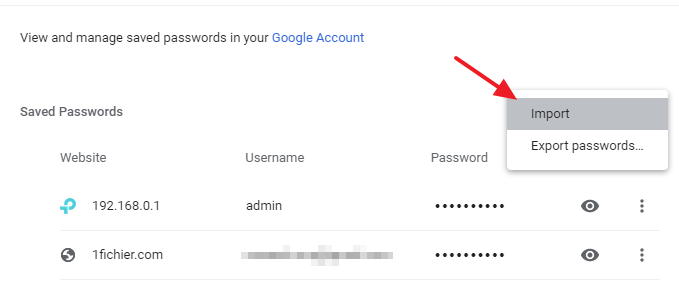 chrome import passwords from csv