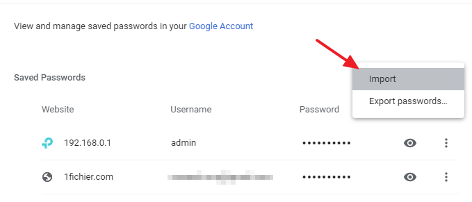 import google chrome passwords to 1password