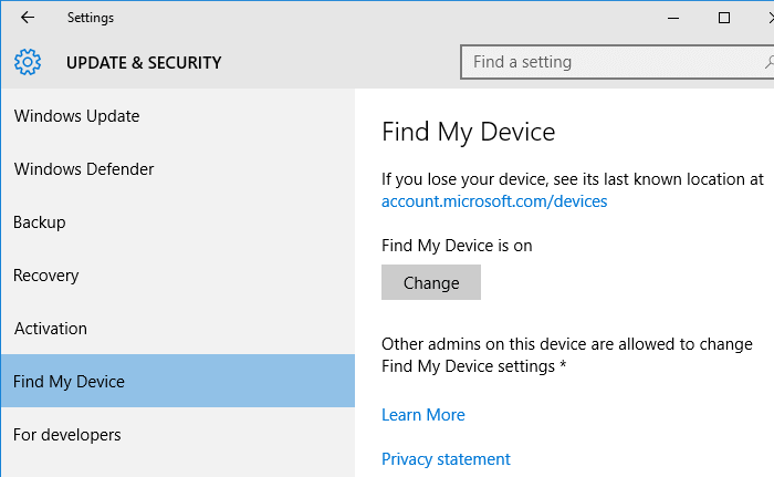 find my device location windows 10