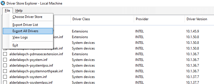 driver store explorer - export drivers