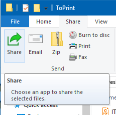 Share ribbon button in Windows 10