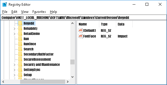 change registry editor font in windows 10