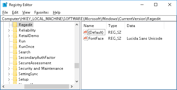 change registry editor font in windows 10