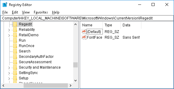 change registry editor font in windows 10