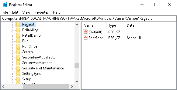 change registry editor font in windows 10